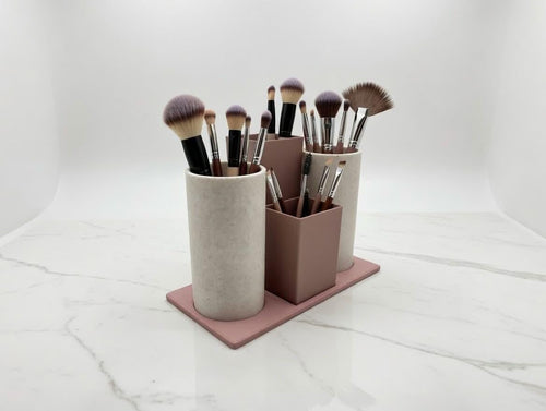 Makeup Brush Holder Rose Gold Marble | 3D Printed Vanity Desk Organizer Set