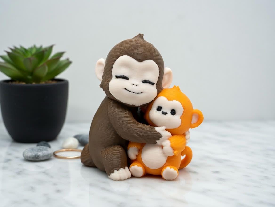 Punch-kun Monkey Hugging Baby Japanese macaque | Ichikawa Zoo 3D Print Multi-Color