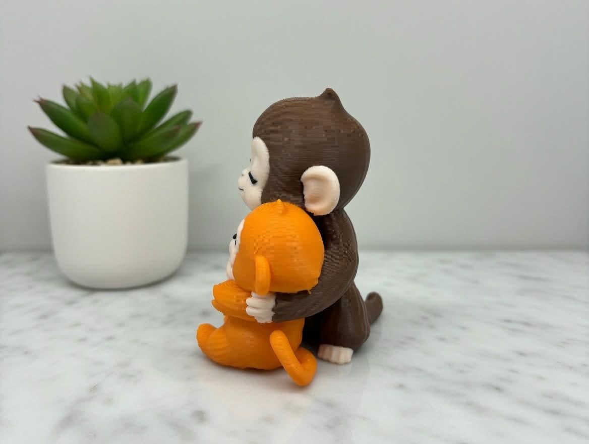 Punch-kun Monkey Hugging Baby Japanese macaque | Ichikawa Zoo 3D Print Multi-Color