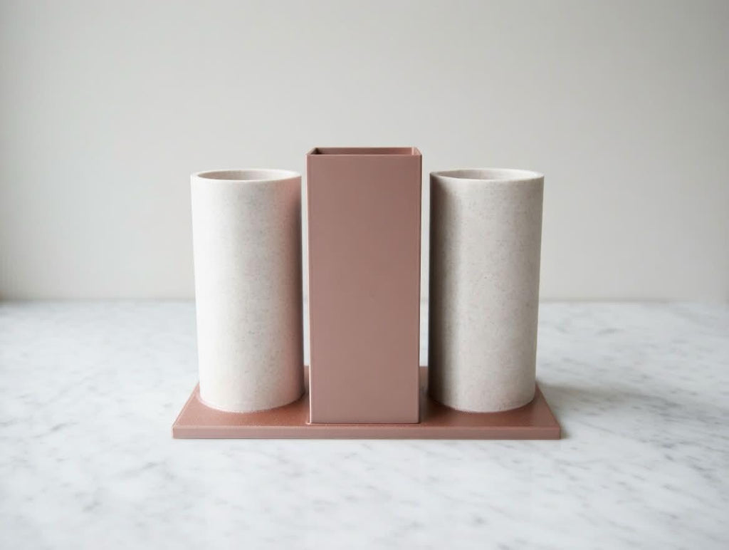 Makeup Brush Holder Rose Gold Marble | 3D Printed Vanity Desk Organizer Set