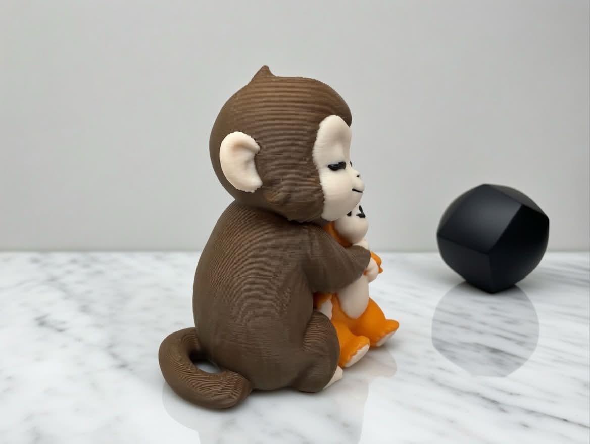Punch-kun Monkey Hugging Baby Japanese macaque | Ichikawa Zoo 3D Print Multi-Color