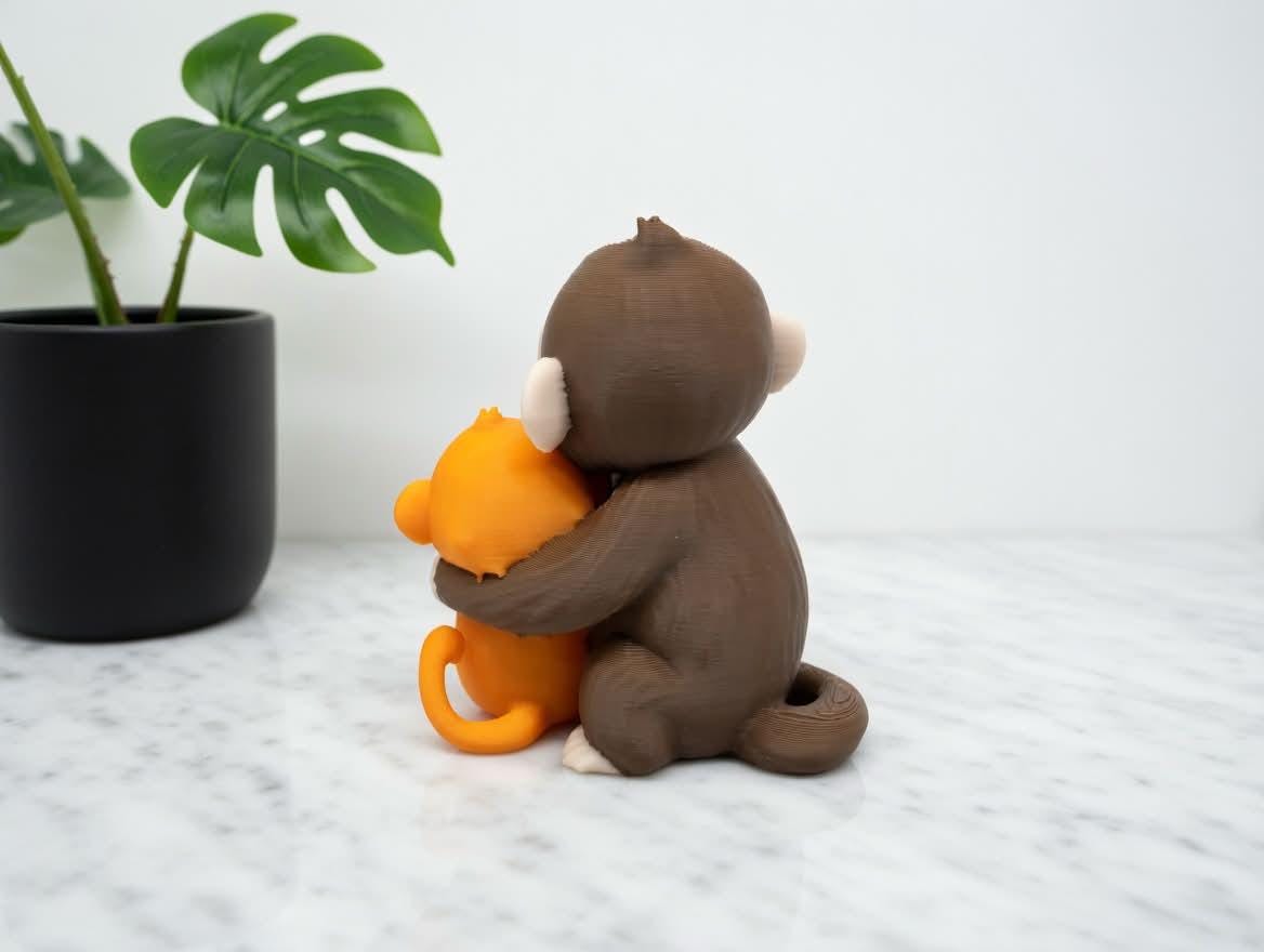 Punch-kun Monkey Hugging Baby Japanese macaque | Ichikawa Zoo 3D Print Multi-Color